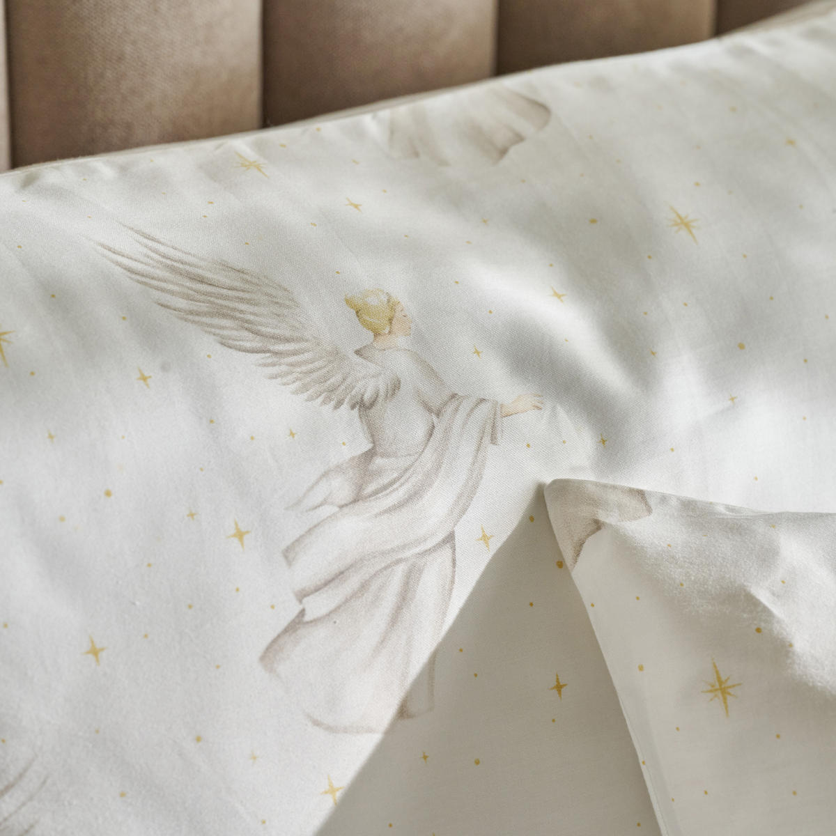 BETTWÄSCHE Satin ANGELISO, 160x200 cm, Ecru, Winter Weihnachten Bettbezug, Weihnachtsdeko, Christmas, Weihnachtsmotiv - Ecru, Textil (160/200cm) - home&you