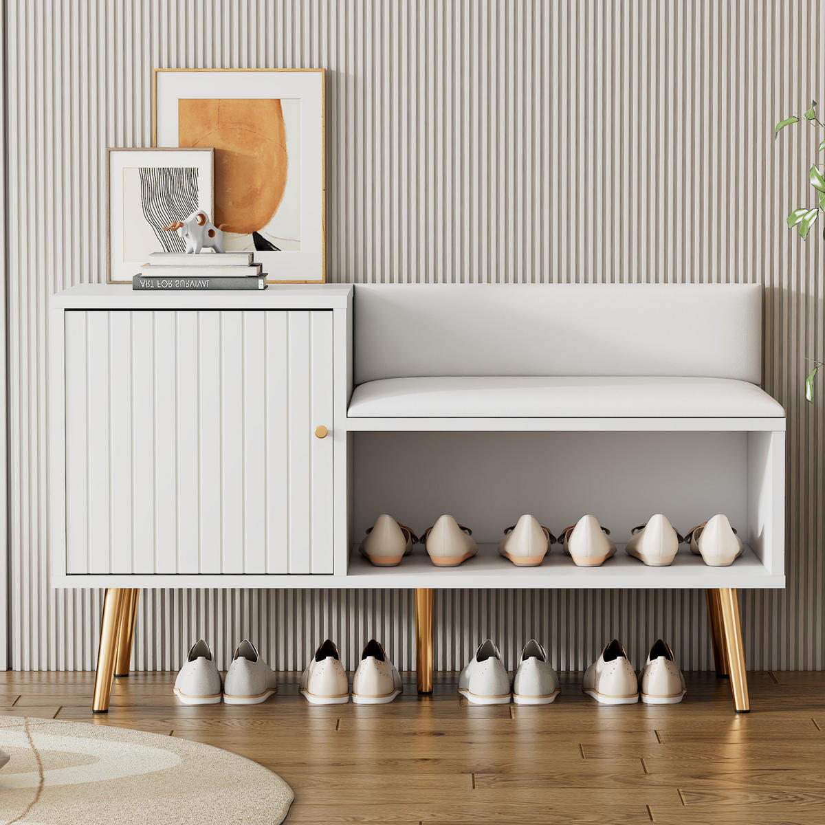 SCHUHBANK Weiß 100x38x58 cm mit Stauraum, Sitzbank und Schuhkipper für Flur - Weiß, Holz (100/58/38cm) - PARAFTA HOME