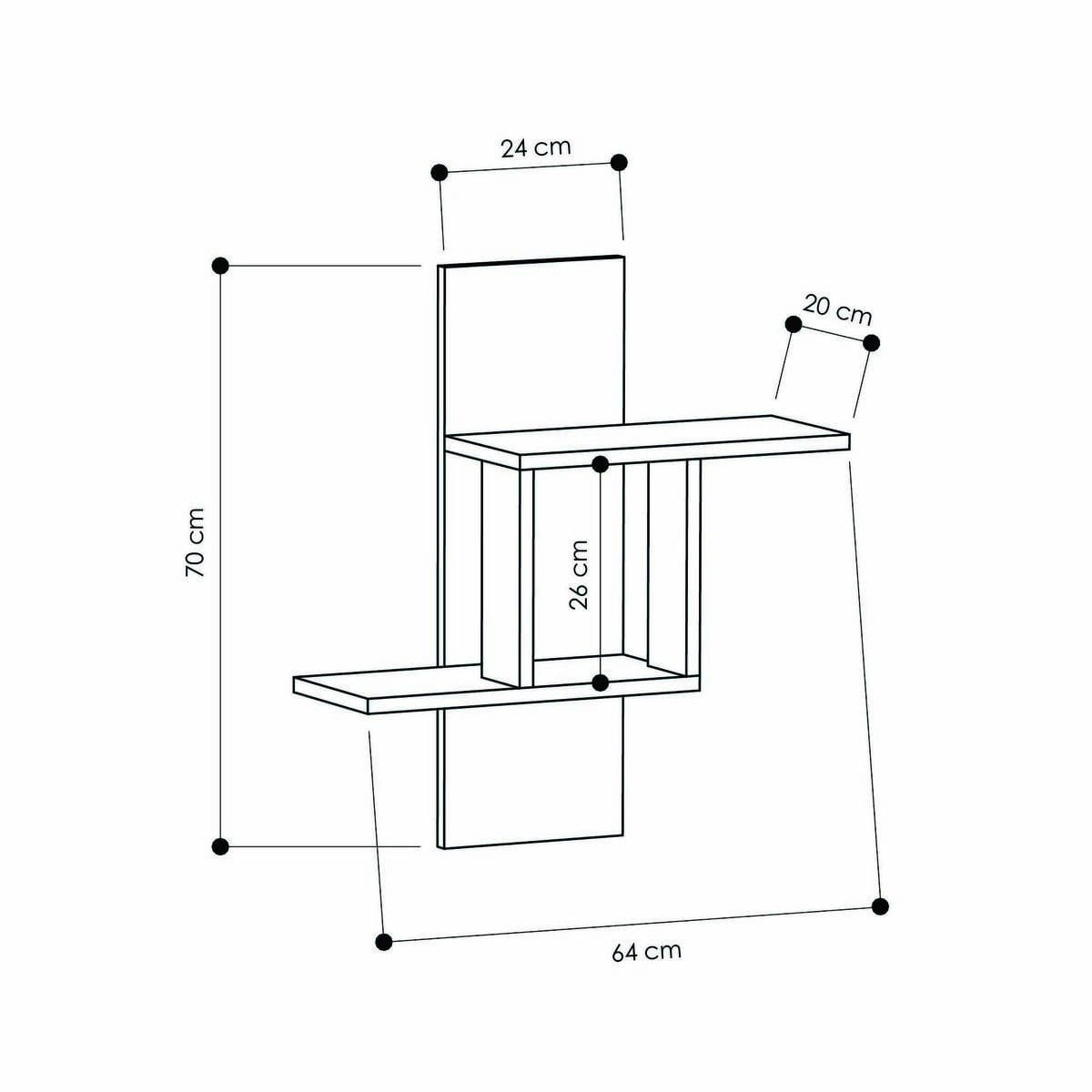 WANDREGAL mit 2 Ablagen 64/20/70 cm - Weiß, Holzwerkstoff (20/70/10cm) - Calicosy