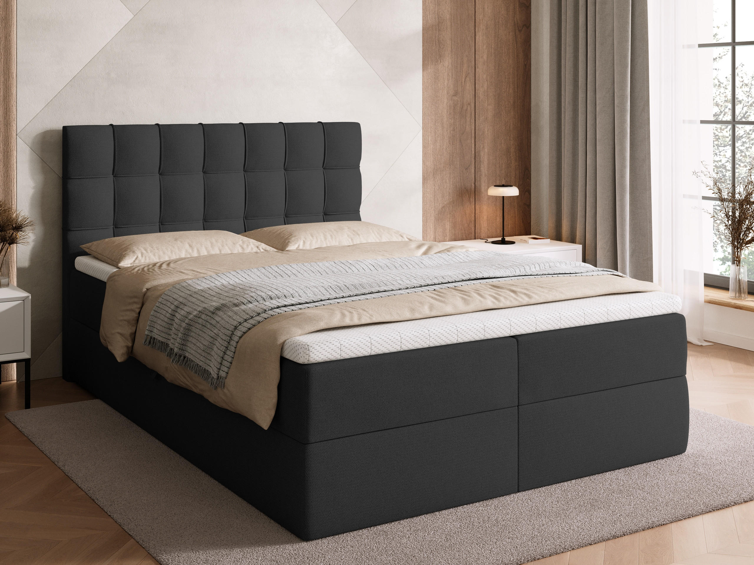 BOXBETT Detroit mit Topper 140/200 Anthrazit - Anthrazit, Holzwerkstoff/Textil (140/200cm) - Bromarkt