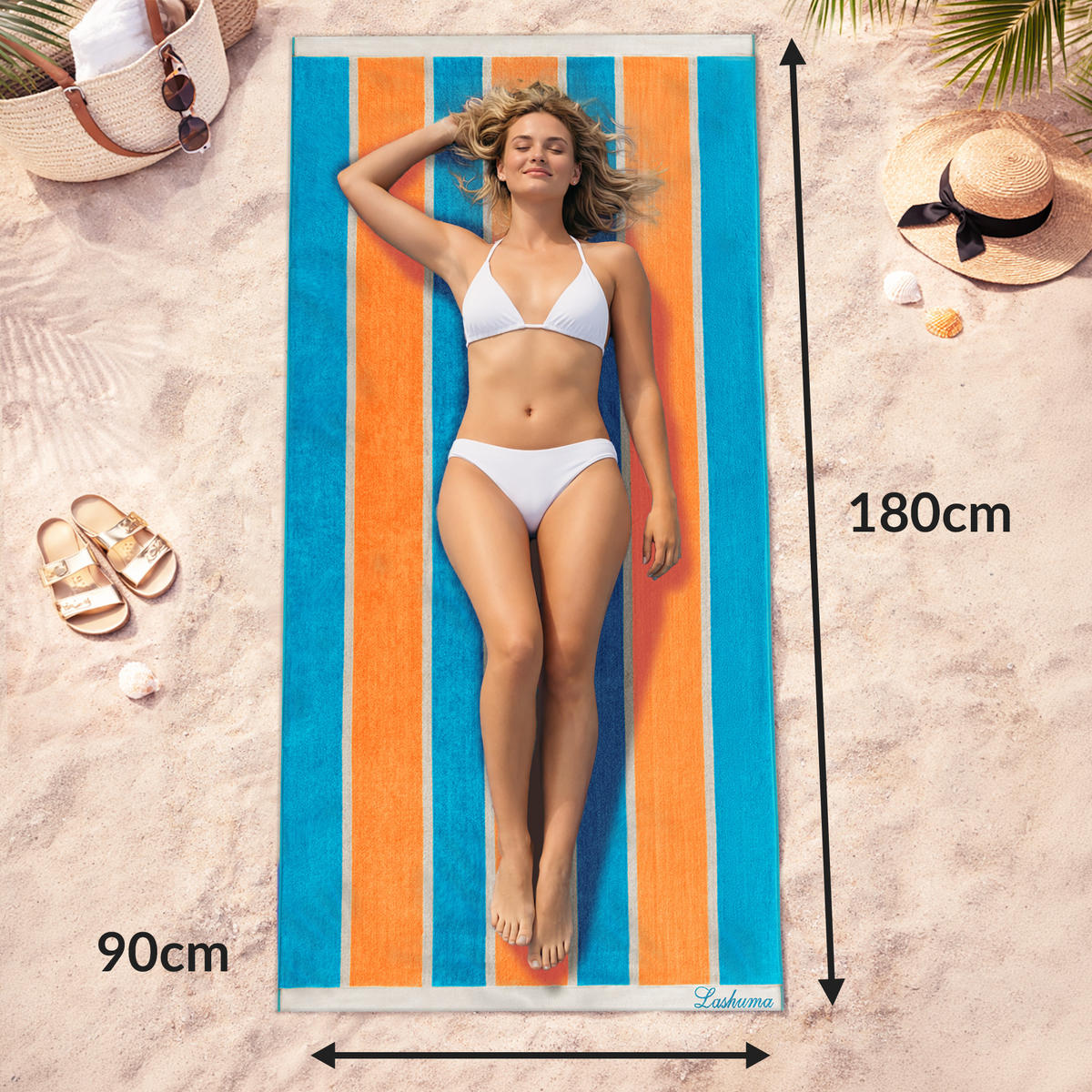 STRANDTUCH Surf 90x180 cm - Blau/Orange, Naturmaterialien (90/180cm) - Lashuma