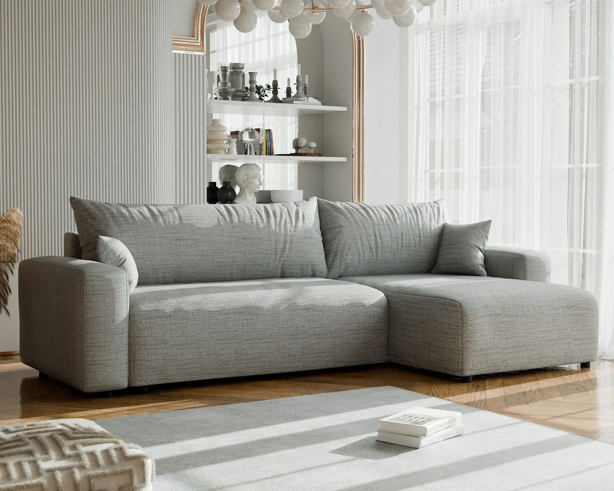 ECKSOFA Luna Max Mit Schlaffunktion - Grau, Holzwerkstoff/Textil (145/278cm) - Fun Möbel