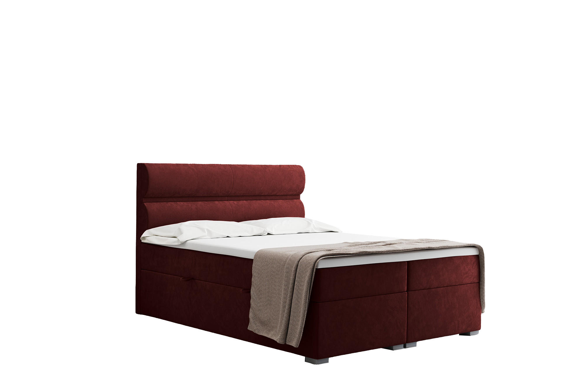 BOXBETT Mit Bettkasten, Matratze Und Topper VERA Stoff Riviera 120x200 cm Rotwein H2-Pocket - Rot, Holz/Holzwerkstoff (120/200cm) - Kaiser Möbel