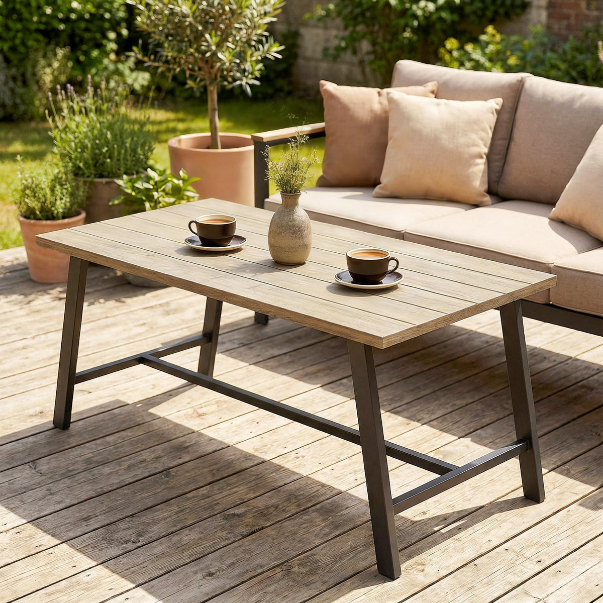 GARTENTISCH aus Metall Schwarz, Braun - Schwarz/Braun, Metall (100/55/45cm) - Outsunny
