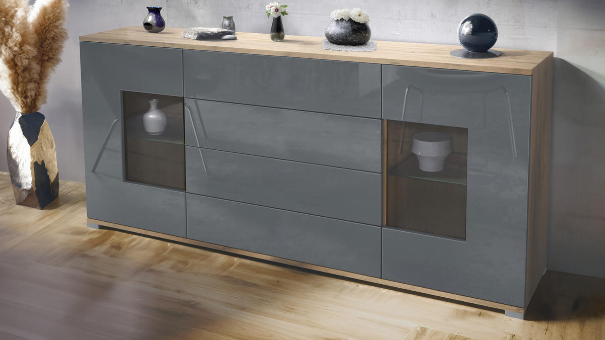 SIDEBOARD Grömitz Grau Hochglanz - Grau, Holzwerkstoff (166.5/75.5/35cm) - Vladon