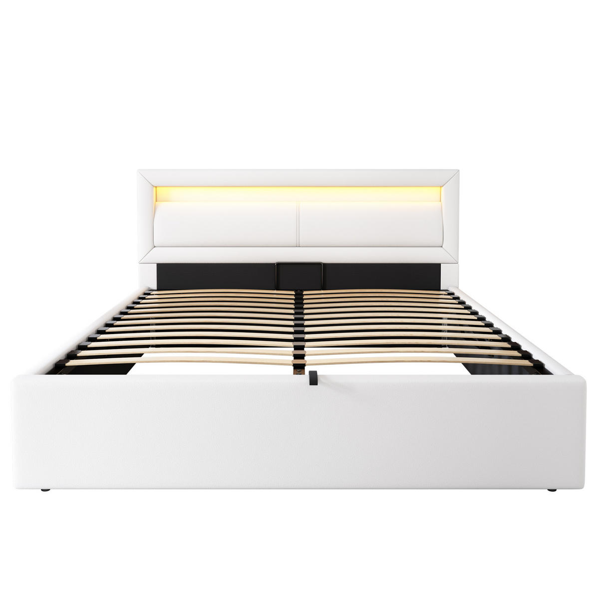 ČALOUNĚNÁ postel 140/200 cm bílá z PU s LED osvětlením a úložným prostorem - bílá, plast (140/200cm) - OKWISH