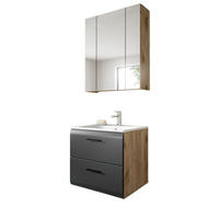 BADMÖBEL Set 2-teilig in schwarz matt und Nox Eiche Badkombination 60 x 185 cm Cover - Eichefarben/Schwarz, Glas/Holz (60/185/46cm) - Inn.Furn