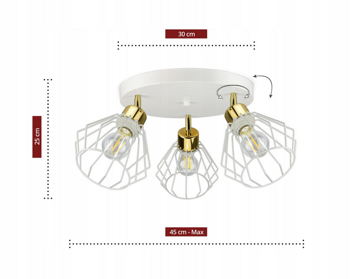 DECKENLEUCHTE LOFT - Goldfarben/Weiß, Metall (45/45/25cm) - kiki design