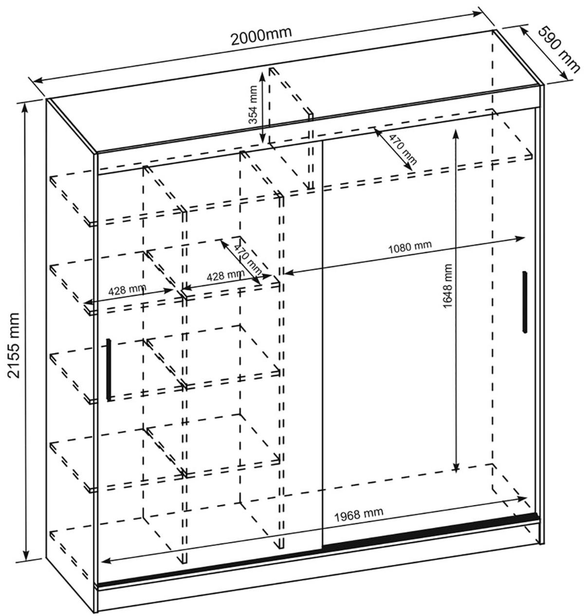 SCHIEBETÜRENSCHRANK mit Spiegel - Sonoma Eiche, Holzwerkstoff (215.5/180/59cm) - MebLocker