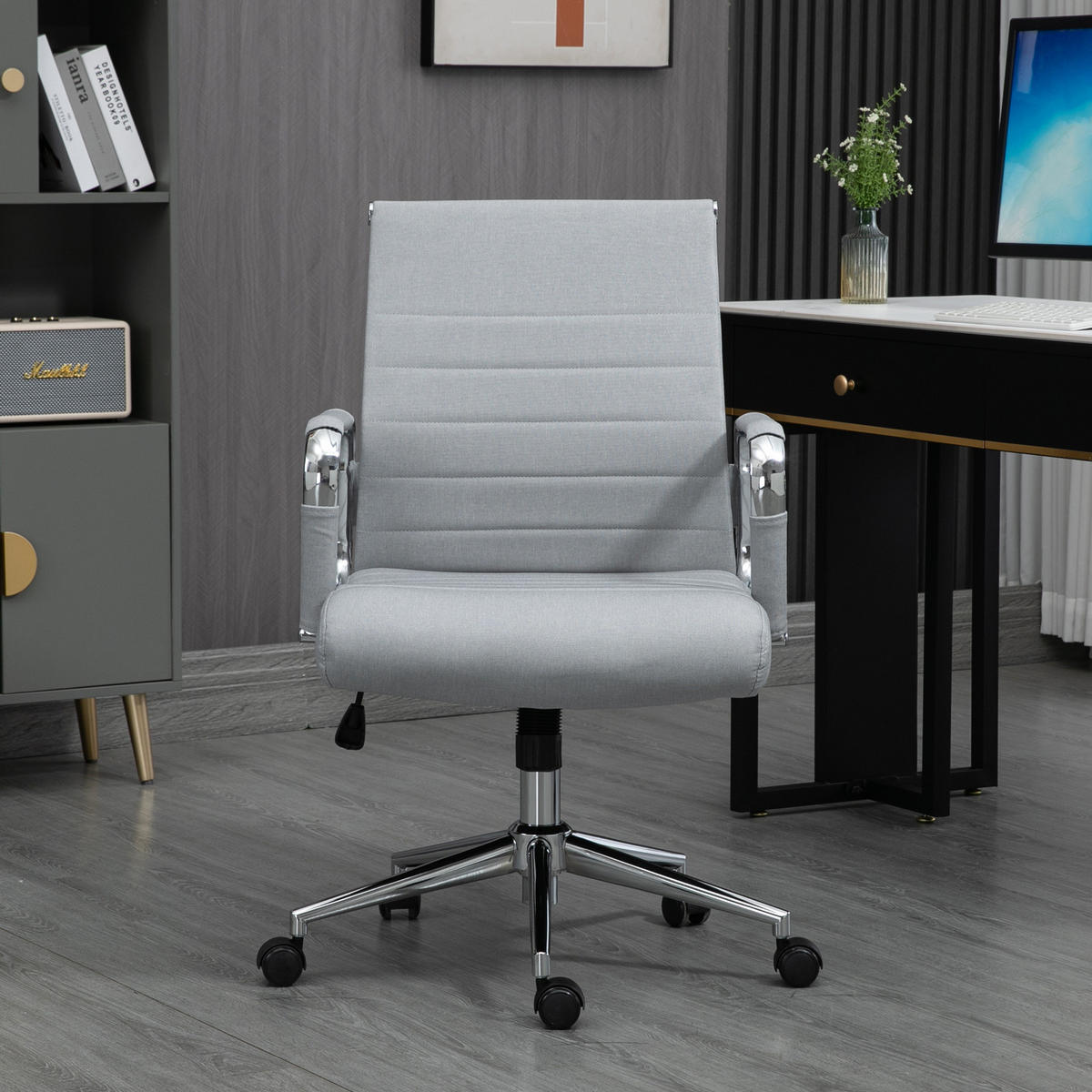 SCHREIBTISCHSTUHL OFFICE COMFORT LB Stoffbezug Dunkelgrau - Silberfarben/Hellgrau, Textil/Metall (56/103/64cm) - SVITA