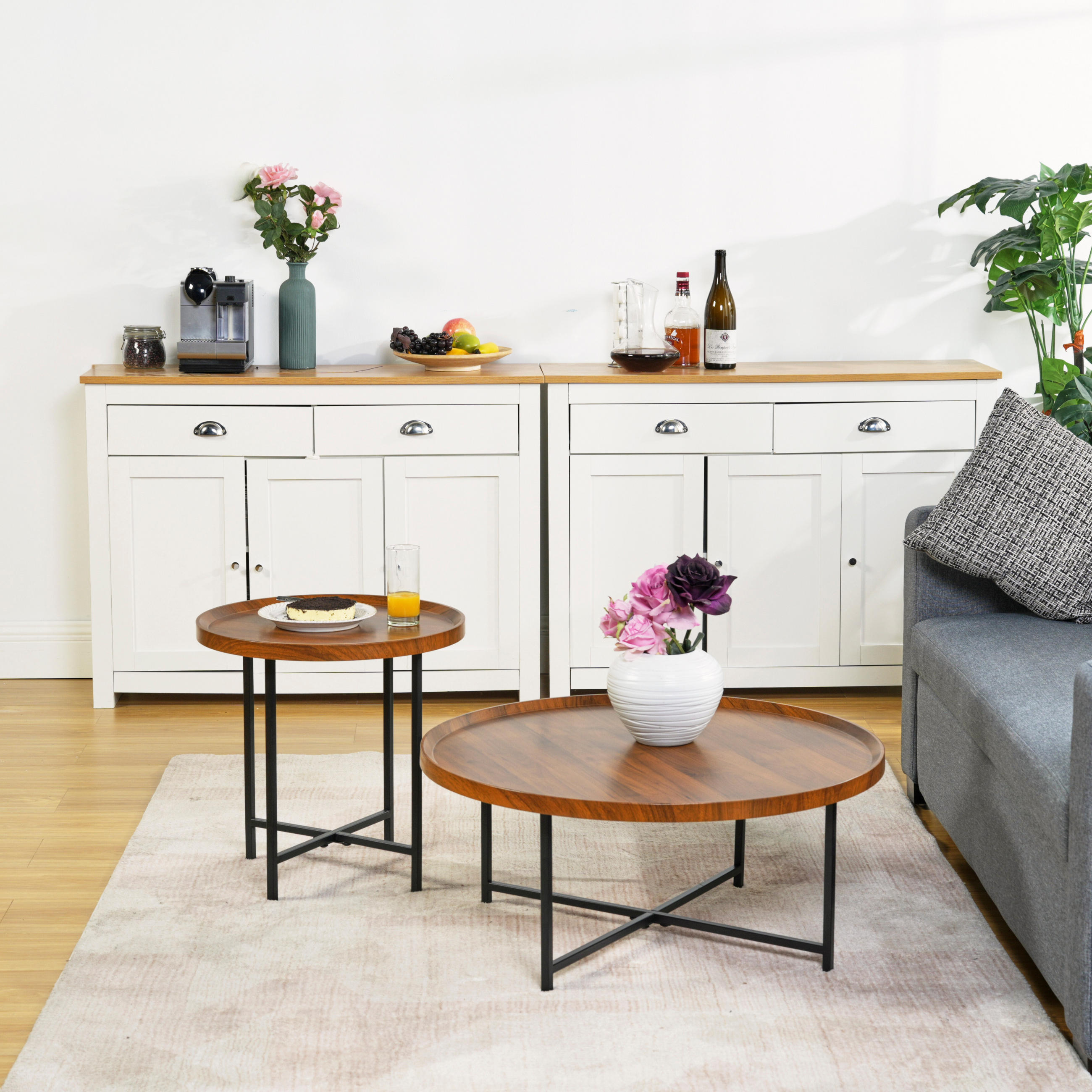 COUCHTISCH 2-teiliges Set Dunkle Holzmaserung - Dunkelbraun, Holzwerkstoff/Metall (80/80/50cm) - Urban Meuble