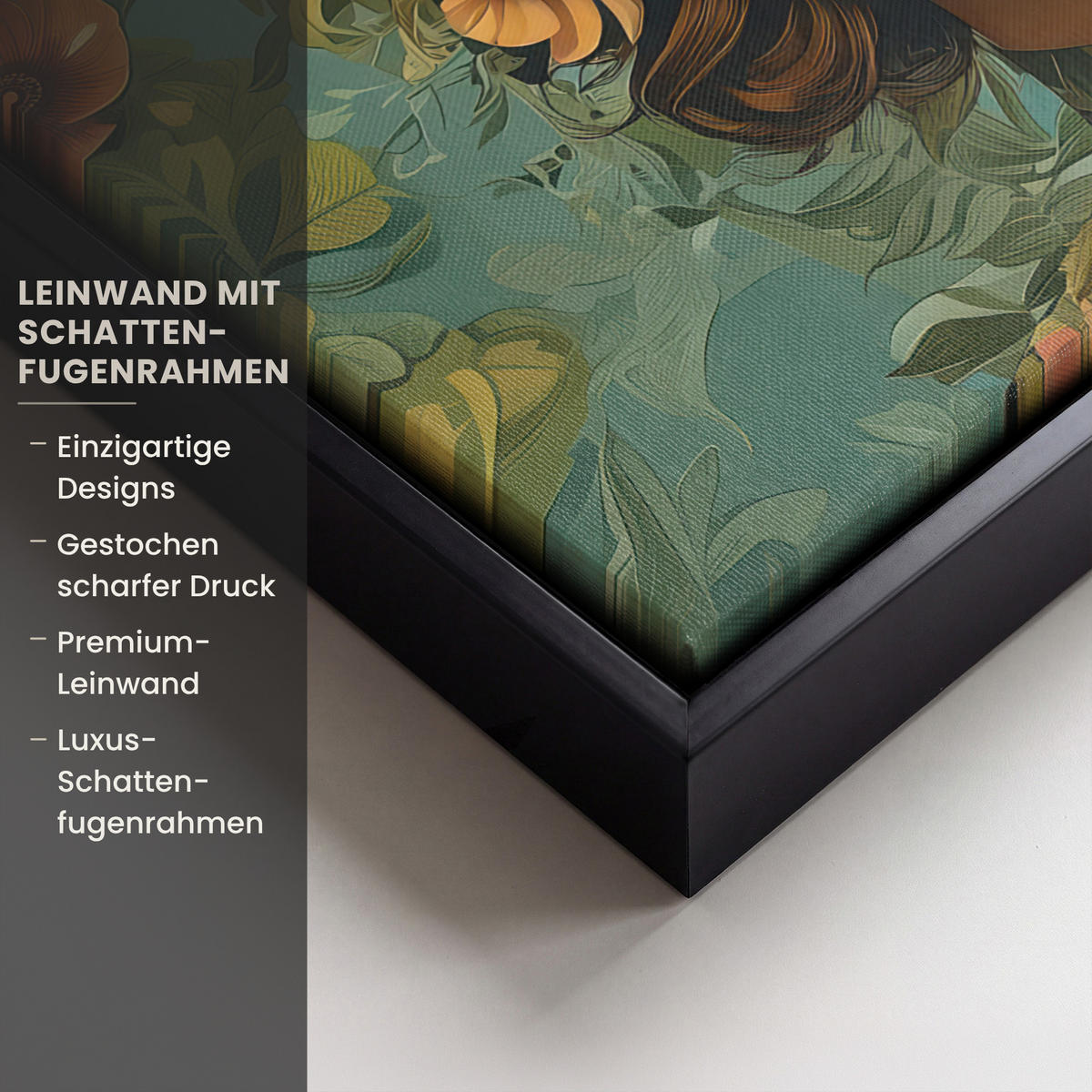 LEINWAND Bilder mit Rahmen - Frau - Blumen - Schmetterlinge - Natur - Vintage - 40x30 - Salbeigrün, Textil (40/30cm) - MuchoWow