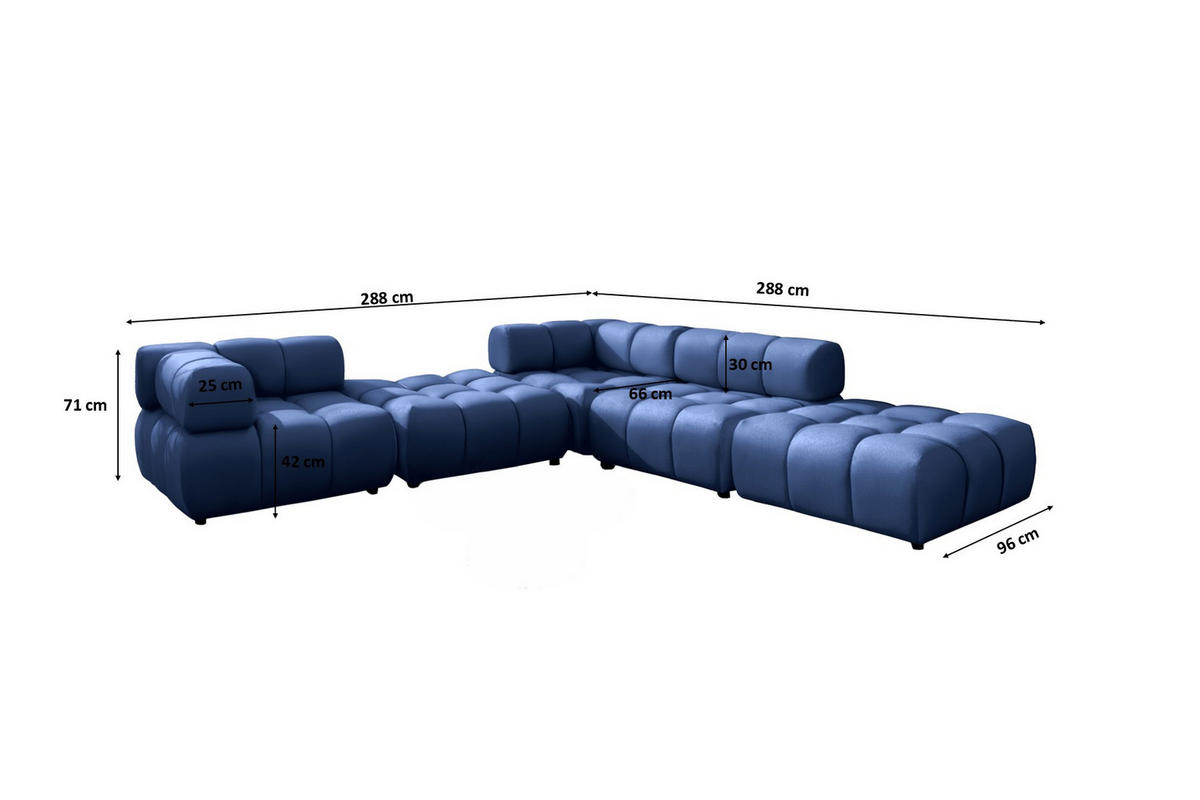 ECKSOFA Corner Modular, Veloursstoff Bluvel, Tintenblau, Rechts, Bolla - Blau, Holz (288/288cm) - Kaiser Möbel