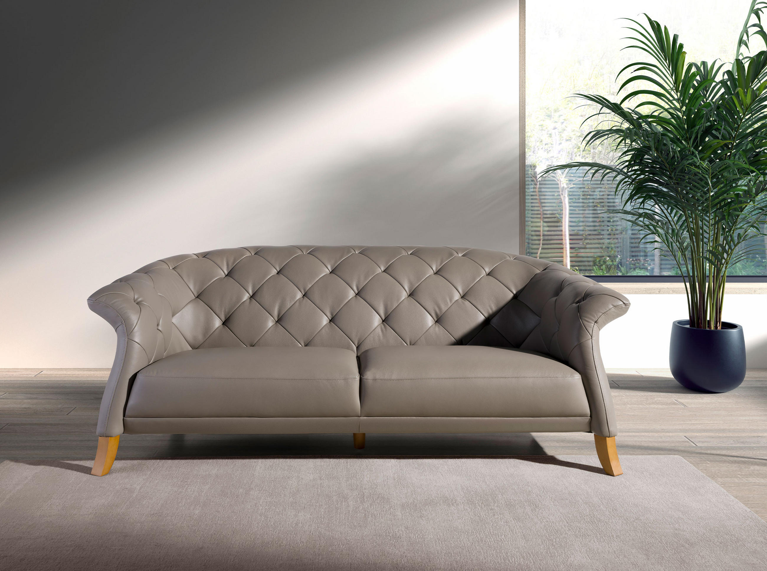 CHESTERFIELD-SOFA Klassisch Grau Honig 207/104/82 cm - Grau/Honig, Leder (207/82/104cm) - ANGEL CERDA