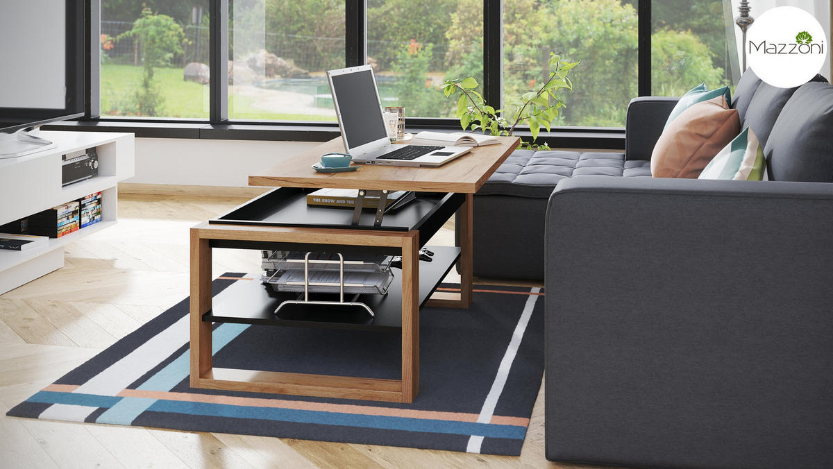 COUCHTISCH rechteckig Eiche Gold Schwarz aufklappbar 110/65/50 cm - Eichefarben/Schwarz, Holzwerkstoff (65/110/50cm) - designimpex