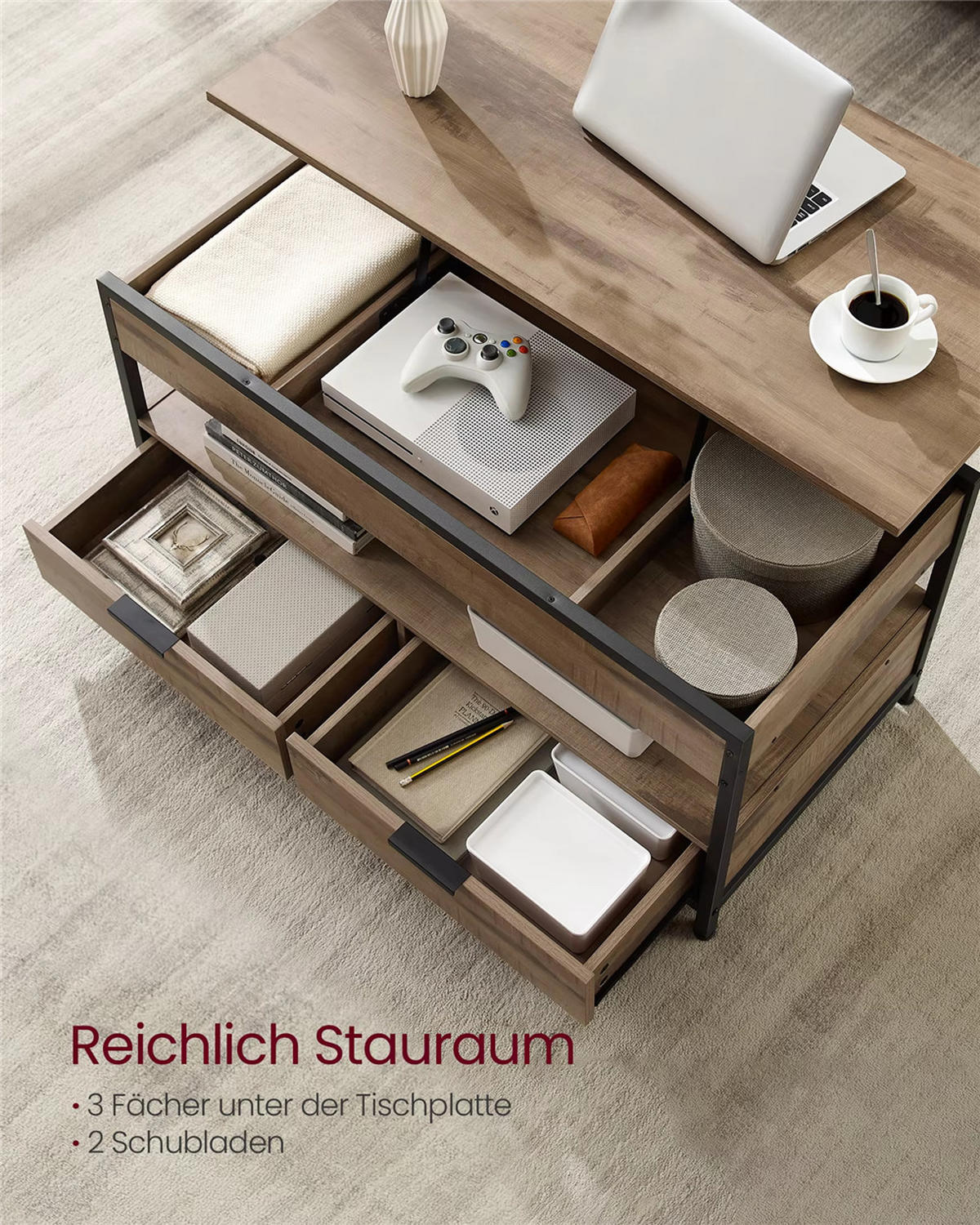 COUCHTISCH 100/50/48-63 cm höhenverstellbar Schublade Braun - Braun, Holz (50/100/63cm) - Kaket