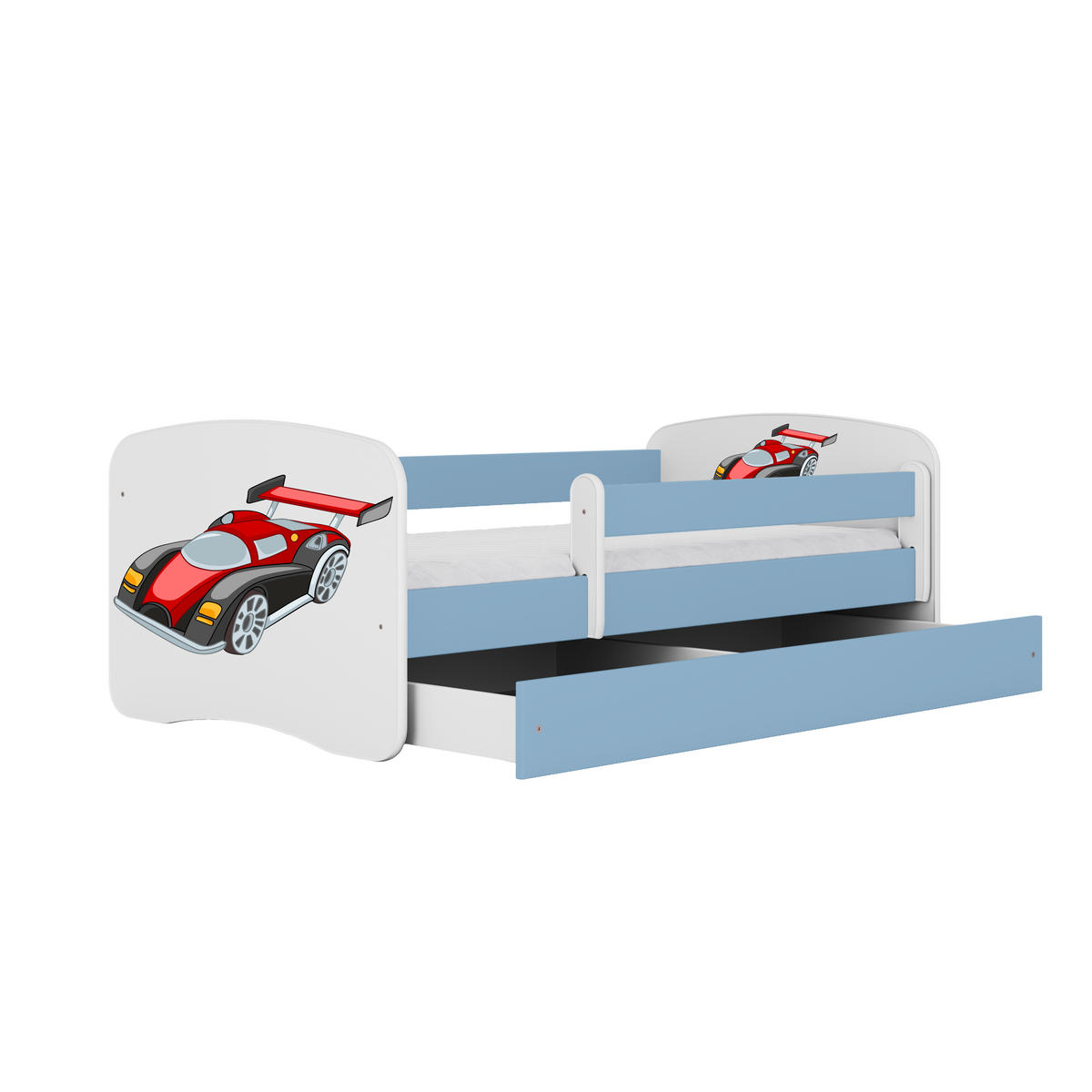 KINDERBETT Rennwagen mit Schublade und Matratze 140/70 - Blau, Holzwerkstoff (70/140cm) - RAUMHIRSCH FURNITURE