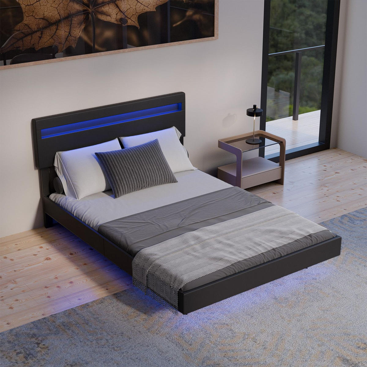 SCHWEBEBETT Lissabon Schwarz 140/200 cm Kunstleder mit Matratze - Schwarz, Textil (140/200cm) - Juskys