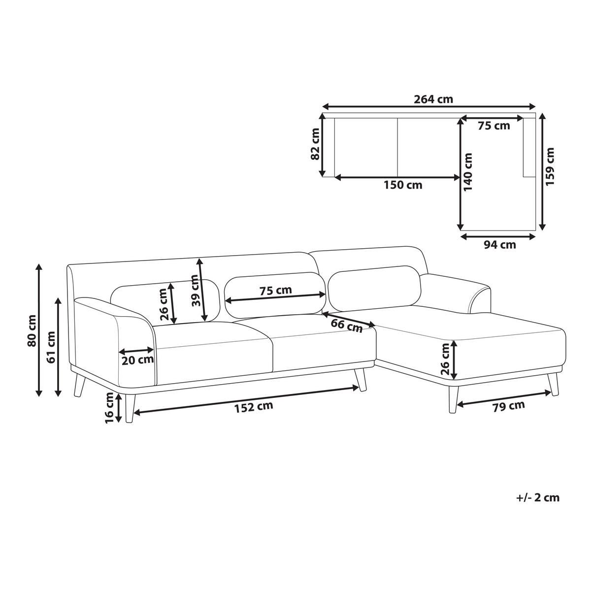 3-SITZER-ECKSOFA Cord dunkelgrün rechtsseitig Simos - Hellbraun/Grün, Textil (264/159cm) - Beliani
