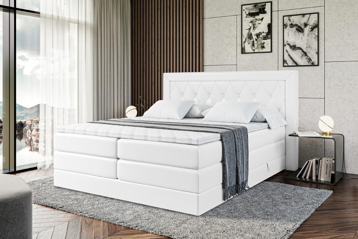 BOXSPRINGBETT NOEL KING - 200 x 200 - H3/H4 - Weiß Hochglanz - Weiß Hochglanz, Holzwerkstoff (200/200cm) - ALTDECOR