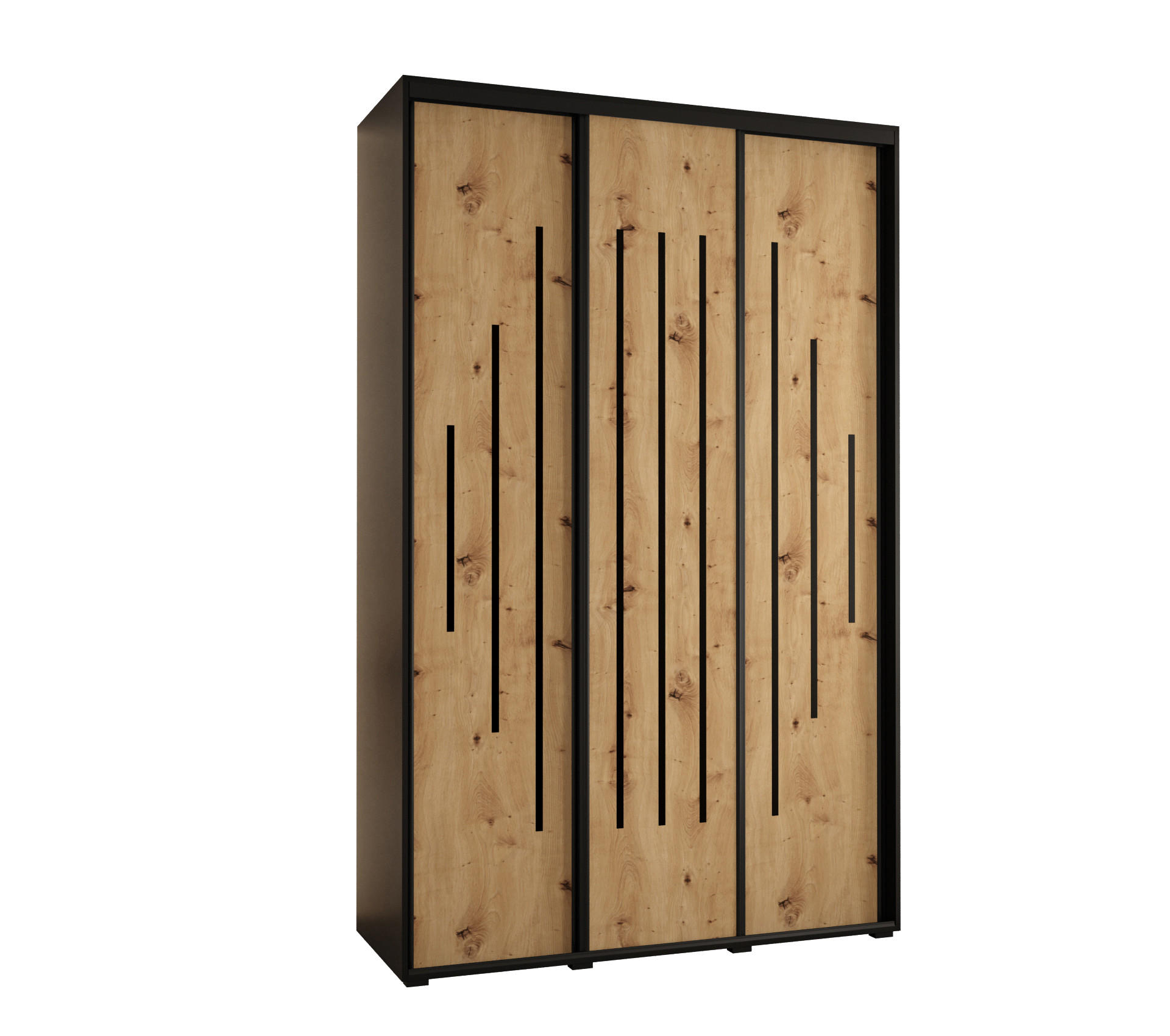 Abiks Möbel Schwebetürenschrank Schwarz, Eiche Artisan, Schwarz 160x235x60 cm