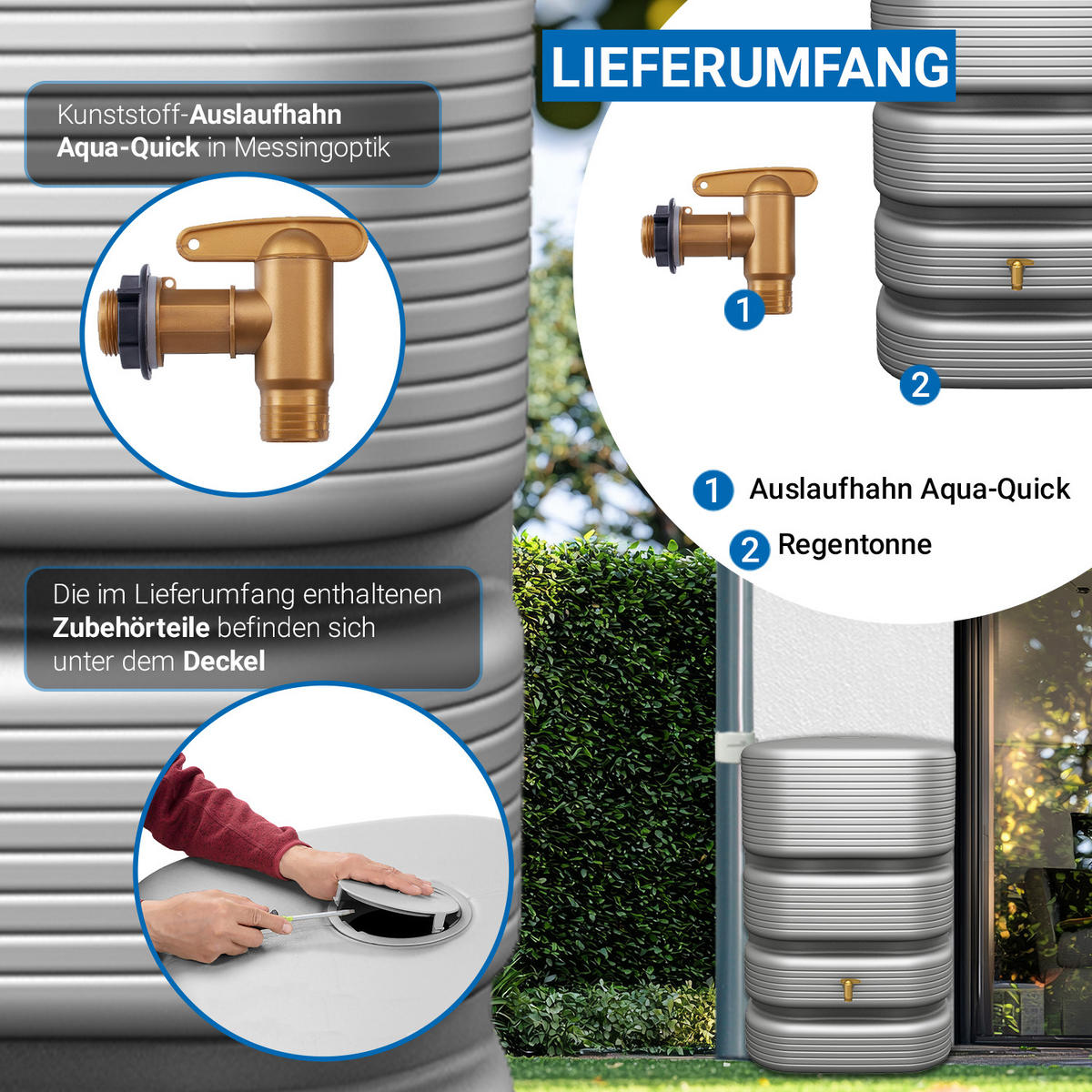 WANDTANK 500 L, betongrau - Grau, Kunststoff (62/122/80cm) - 4rain