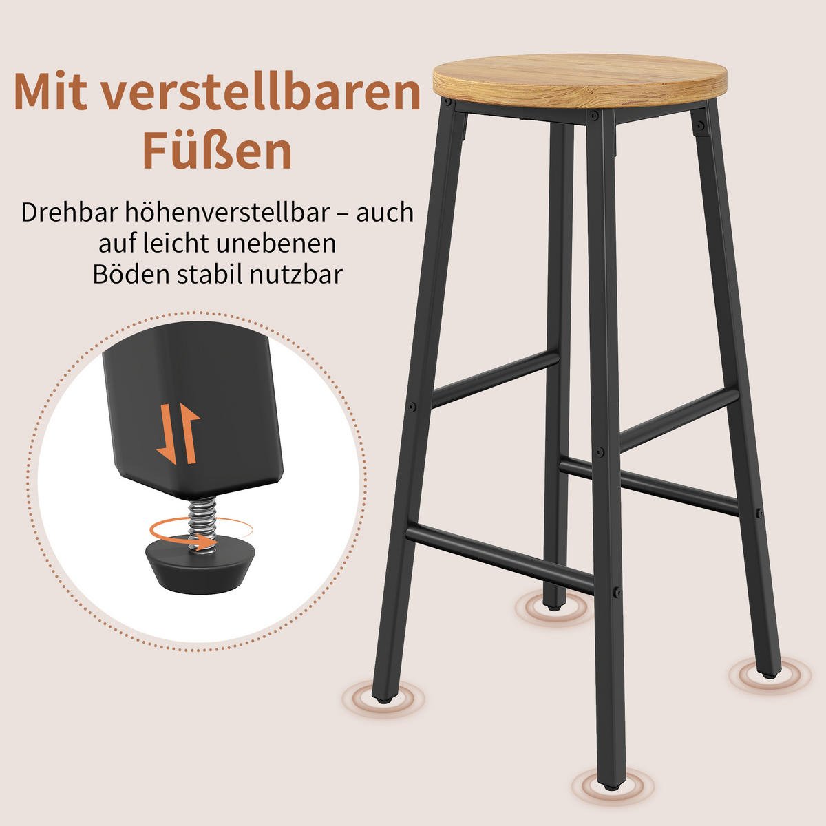 BARHOCKER 2er Set 63cm Holzoptik Sitz Schwarz Metall - Schwarz, Metall (30/63/30cm) - FLIEKS