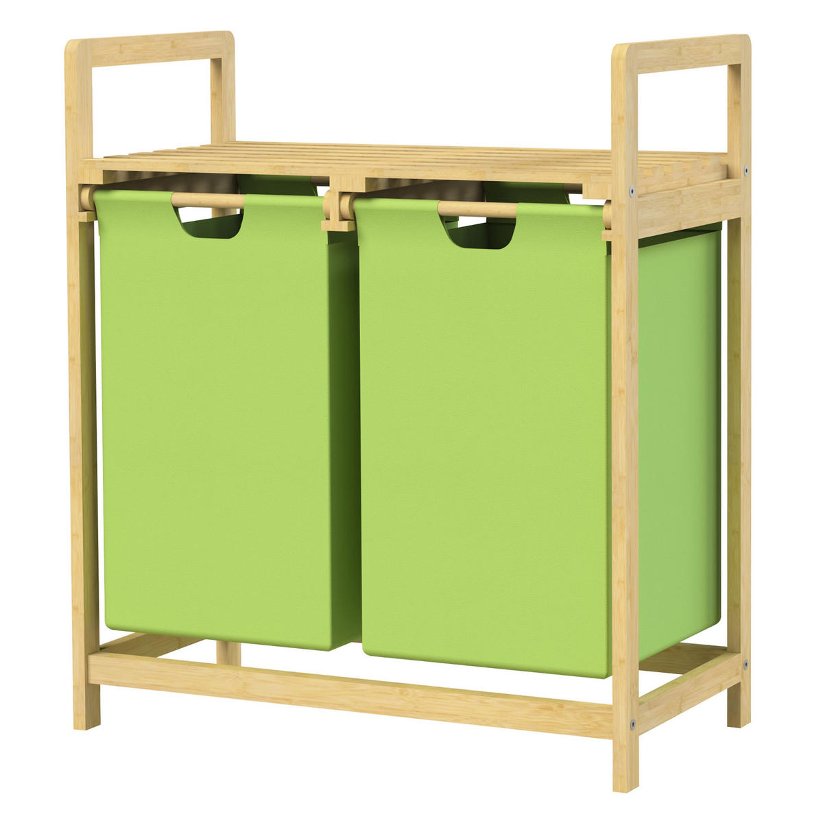 WÄSCHEKORB Bambus Grün - Olivgrün, Holz (33/73/63cm)