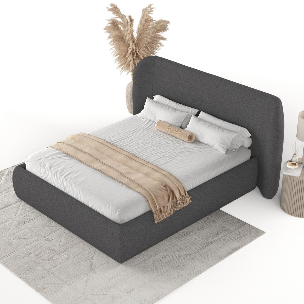 POLSTERBETT Bellano mit Stauraum 160/200 cm Anthrazit im Megan Stoff - Anthrazit/Schwarz, Holz/Holzwerkstoff (160/200cm) - AltaBeds