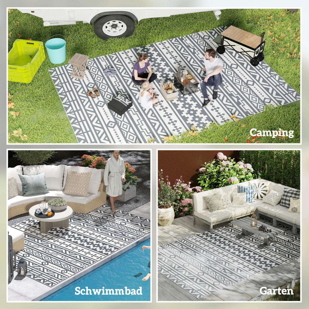 OUTDOORTEPPICH, Wetterfest - Dunkelgrau, Kunststoff (274/182cm) - Outsunny