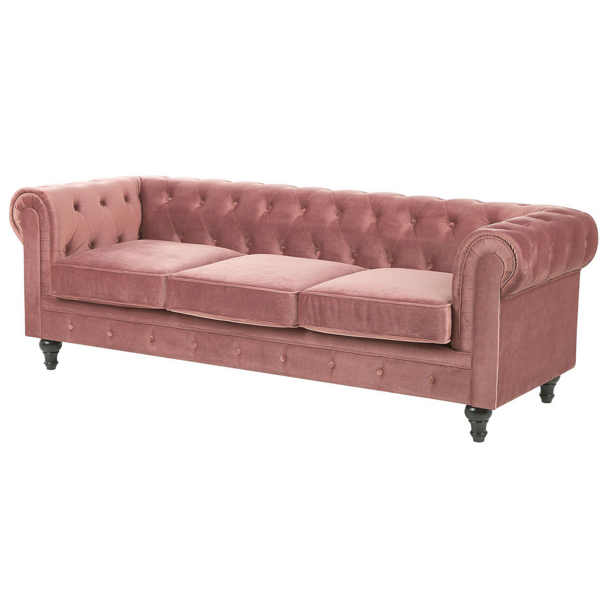 3-SITZER-SOFA Samtstoff Rosa Chesterfield - Pink, Textil (202/70/75cm) - Beliani