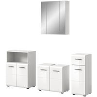 BADMÖBEL-SET weiß Hochglanz, Badkombination 4-teilig 180 cm - Weiß Hochglanz/Silberfarben, Glas/Holzwerkstoff (180/185/30cm) - Inn.Furn