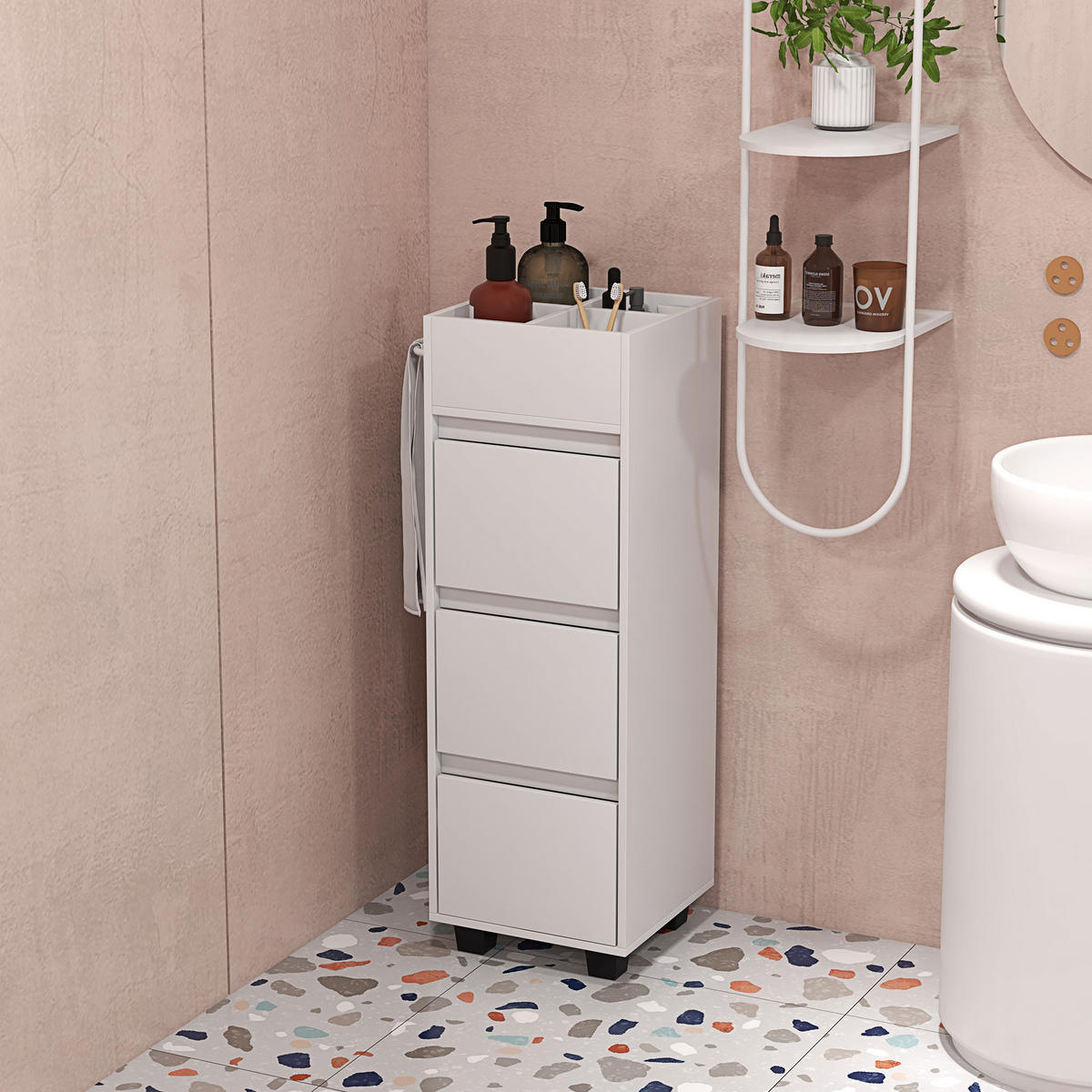 BADEZIMMERSCHRANK Weiß 35/30/90 cm - Weiß, Holzwerkstoff (35/90/30cm) - PANGIVO