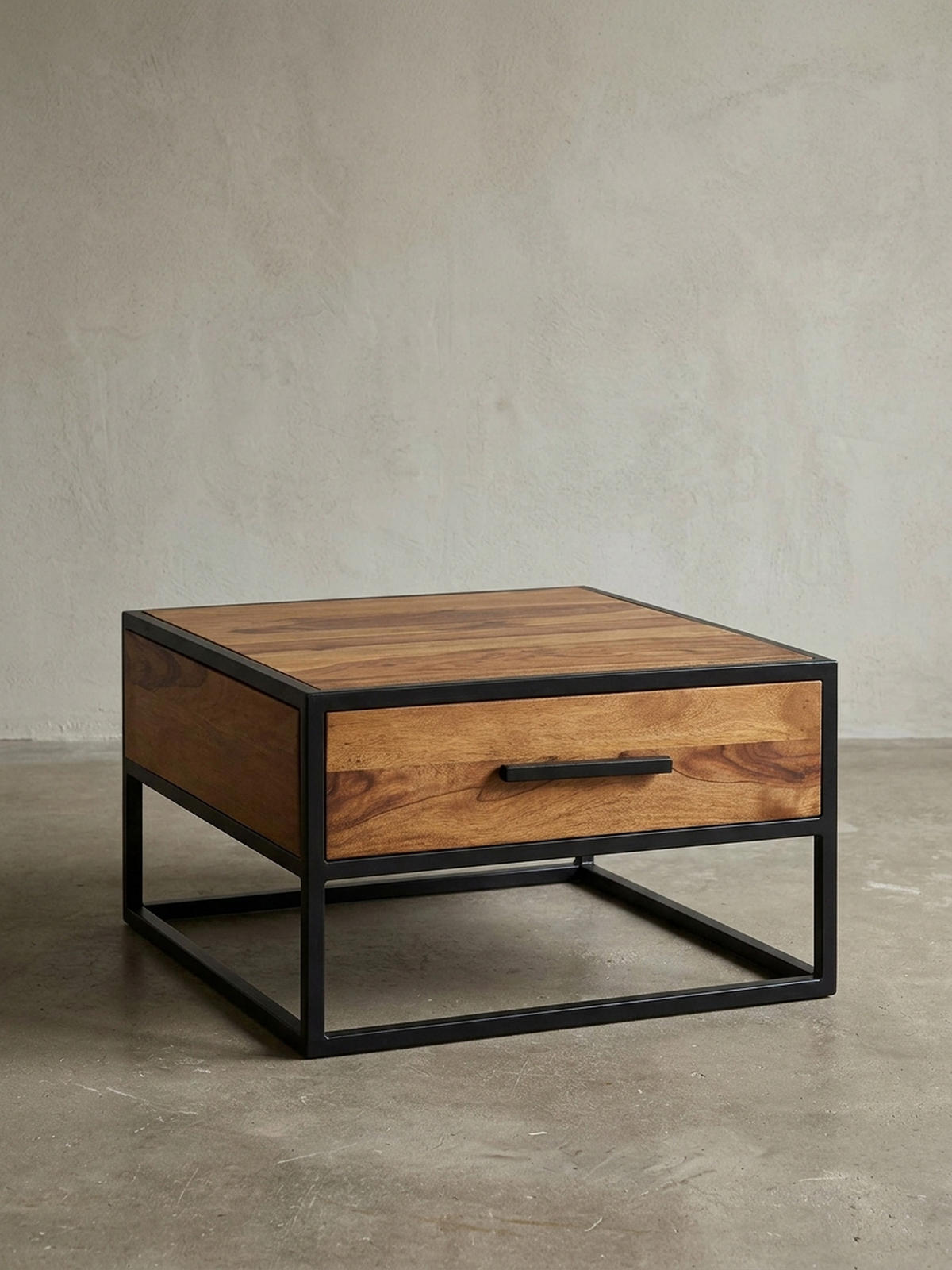 COUCHTISCH Industriestil, Metall und Holz, mit Schublade, 50 kg Tragkraft - Schwarz/Braun, Holz/Metall (65/65/38cm) - KADIMA DESIGN