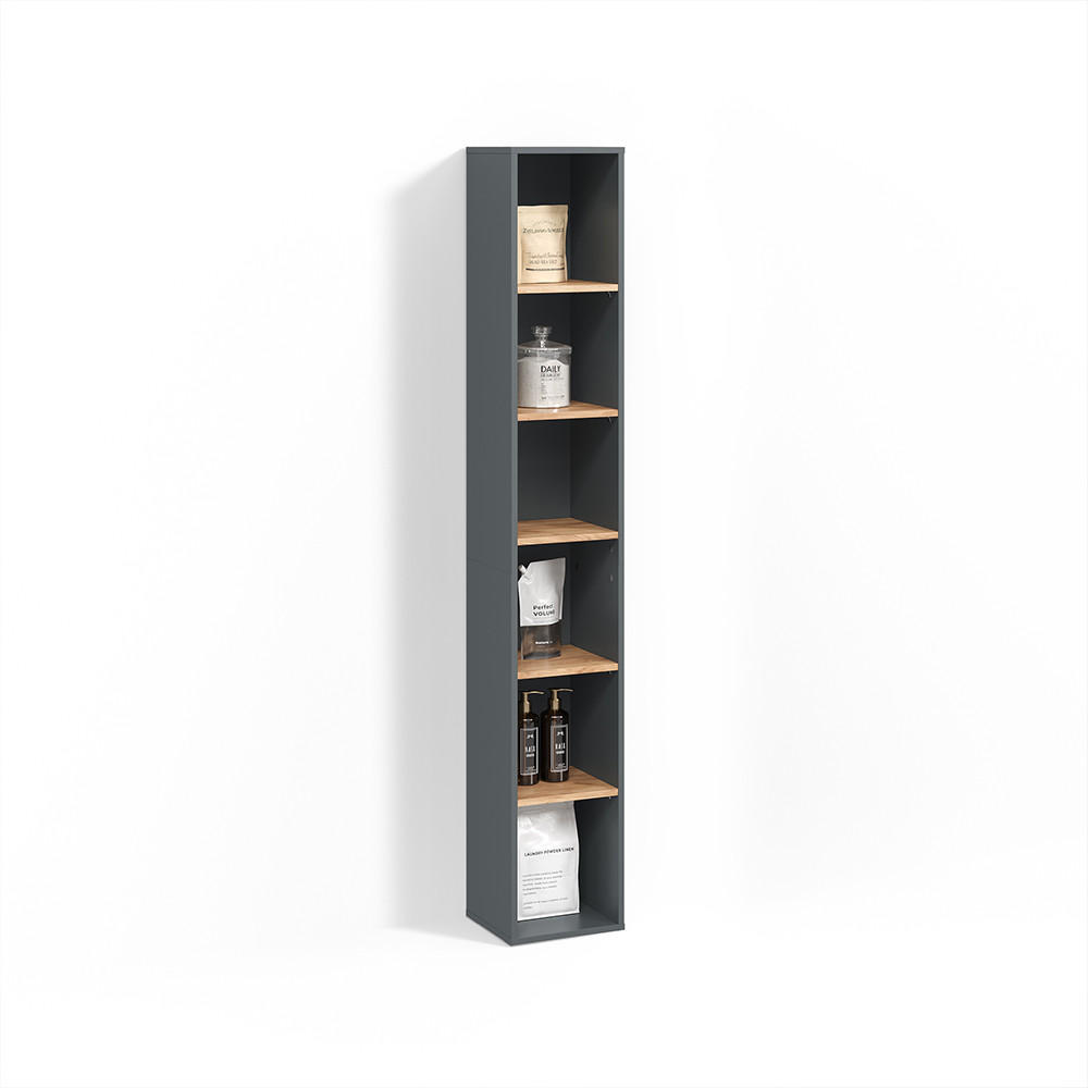 BADSCHRANK Paolina Anthrazit/Goldkraft Eiche 30 x 188.6 cm - Anthrazit/Eiche Wotan, Holzwerkstoff (30/188.6/27.3cm) - Livinity®