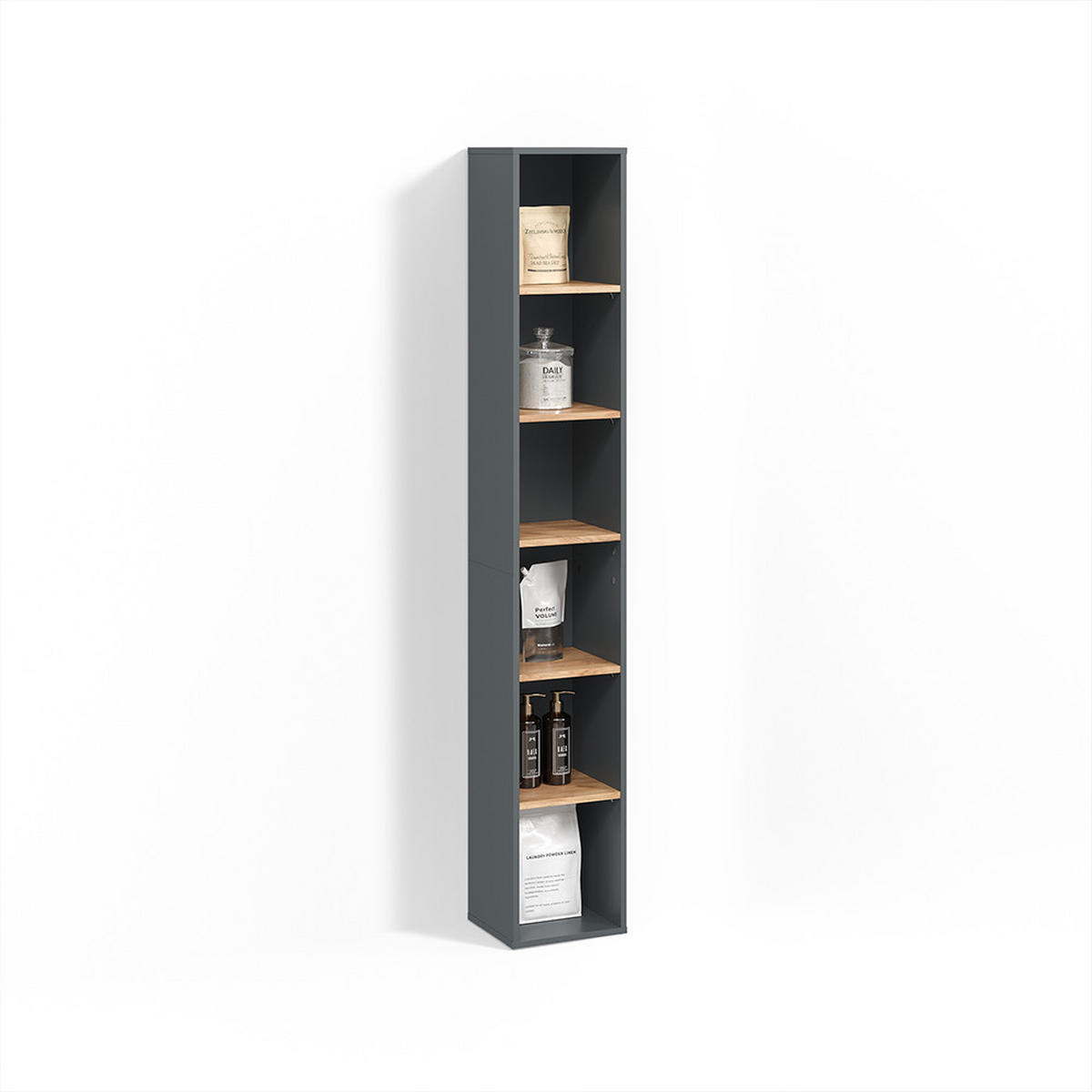 BADSCHRANK Paolina Anthrazit/Goldkraft Eiche 30 x 188.6 cm - Honigeiche/Anthrazit, Holzwerkstoff (30/188.6/27.3cm) - Livinity®