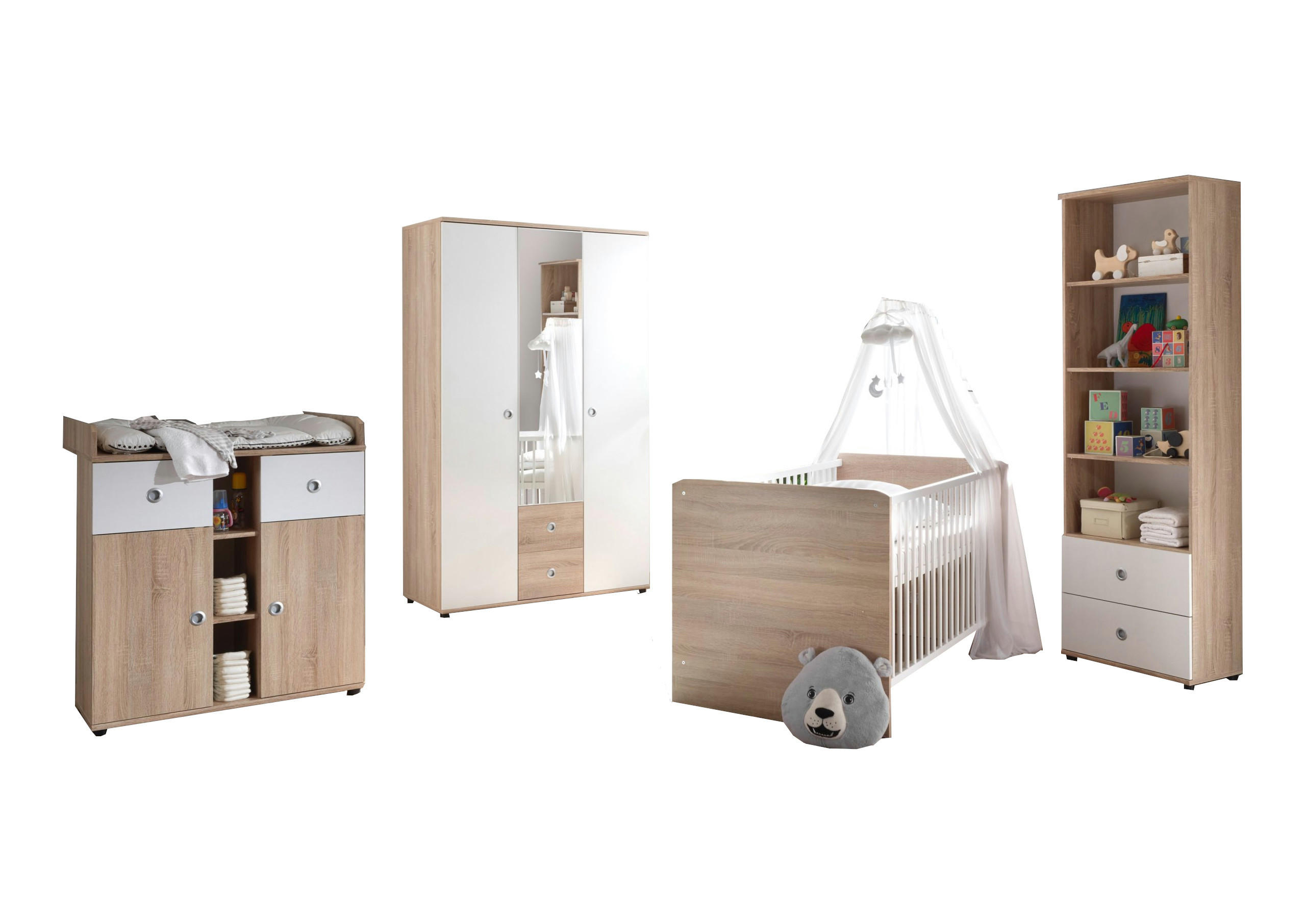 BABYZIMMER Wiki in Eiche Sonoma und Weiß 5 teilig - Braun, Holzwerkstoff (120/200/80cm)