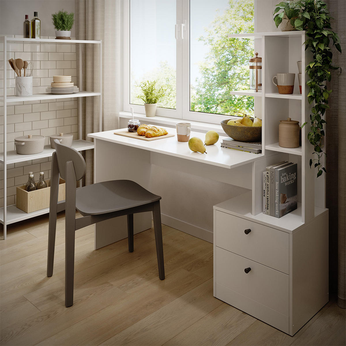 ESSTISCH Denton Weiß 136 x 55 cm mit 2 Schubladen - Weiß, Holzwerkstoff (55/136/138cm) - Vicco