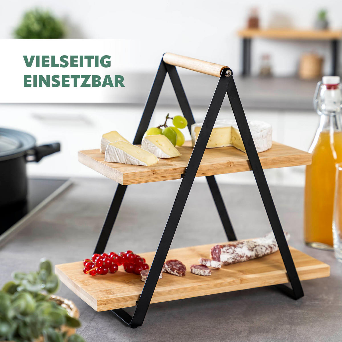 ETAGERE, Metall, Bambus - Schwarz, Holz (2/32cm) - eluno