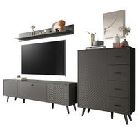 WOHNWAND grau matt 3-teilig 269 cm, Schrankwand mit Struktur - Schwarz/Grau, Holzwerkstoff/Metall (269/175/40cm) - Inn.Furn