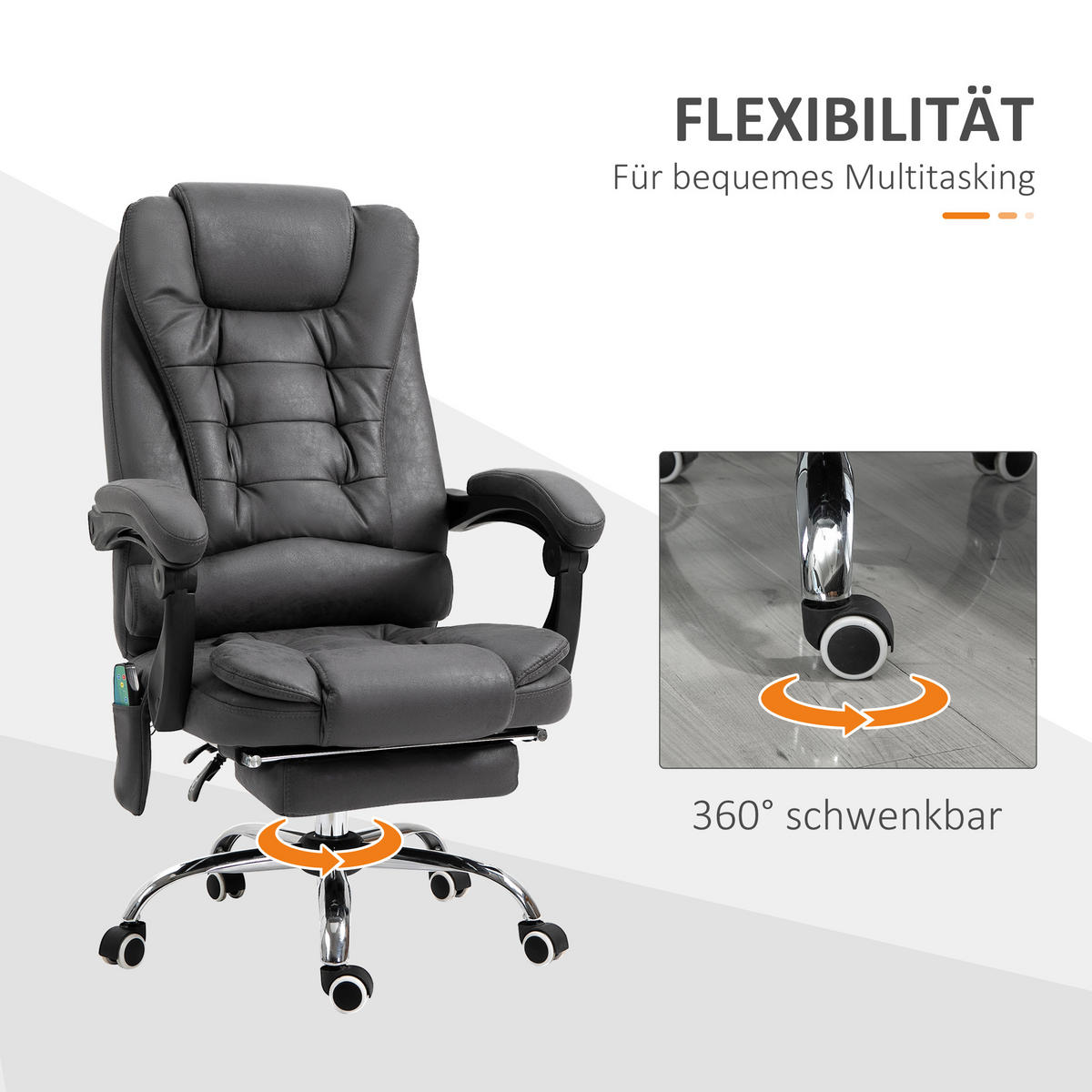 BÜROSTUHL mit Massagefunktion, Ergonomisch Schreibtischstuhl mit Liegefunktion - Blau/Silberfarben, Kunststoff/Textil (70/119/65cm) - Vinsetto