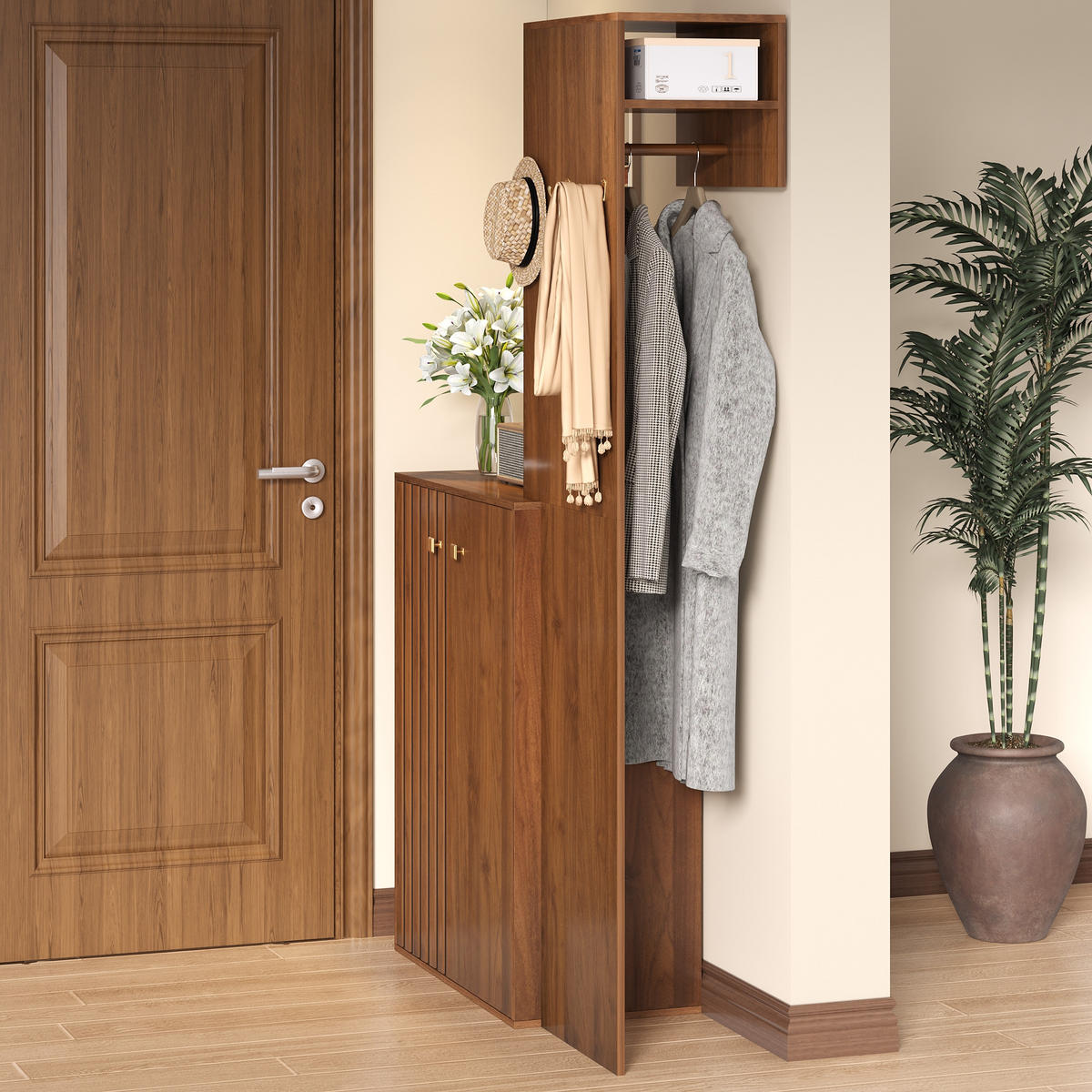 GARDEROBENSET mit Haken Schuhschrank Stauraum - Nussbaumfarben, Holz (115/191.5/38.5cm) - LEBENLANG