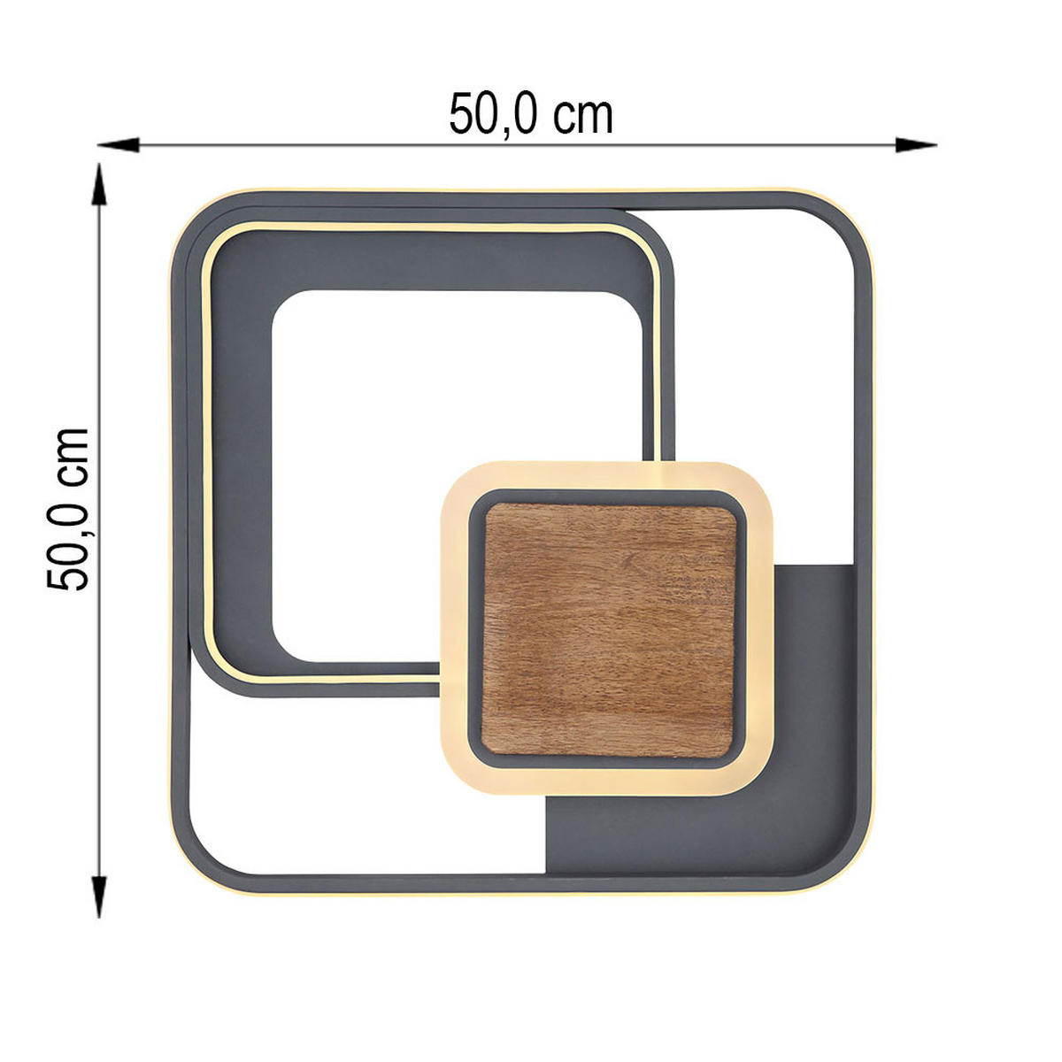 LED DECKENLEUCHTE Holz Dunkelbraun Grau - Grau, Holz (50/50/8cm) - Globo Lighting