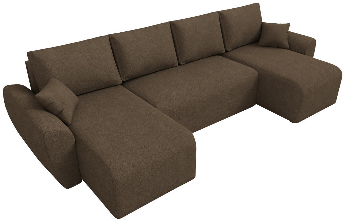 WOHLANDSCHAFT Rotterdam U mit Schlaffunktion Braun Bouclé - Braun, Textil (310/80/141cm) - Bromarkt