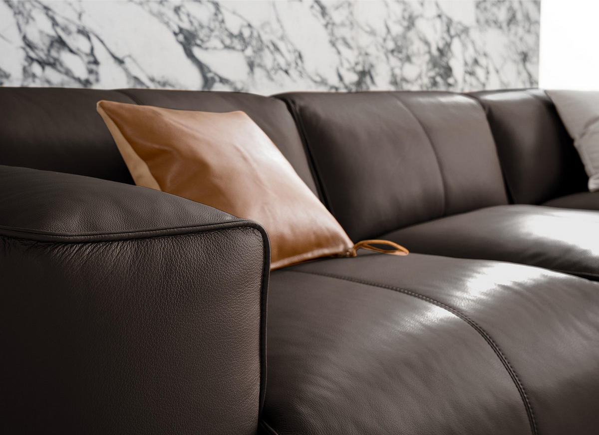 3-SITZER ECKSOFA mit Longchair - Dunkelbraun/Schwarz, Leder/Kunststoff (284/173cm) - home24