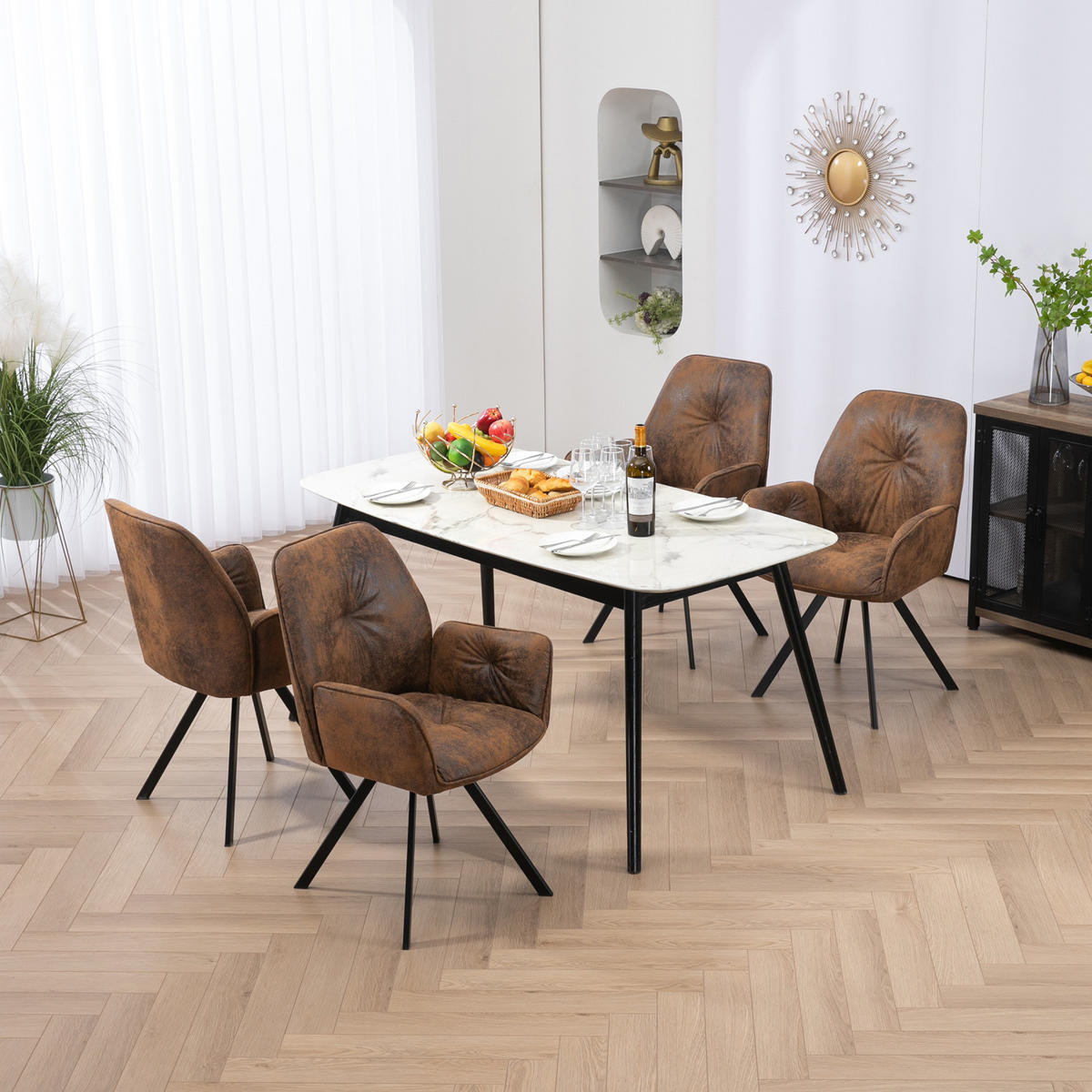 4ER Set drehbare Esszimmerstühle Braun - Braun, Textil (60/87.5/62cm) - Meubles Cosy