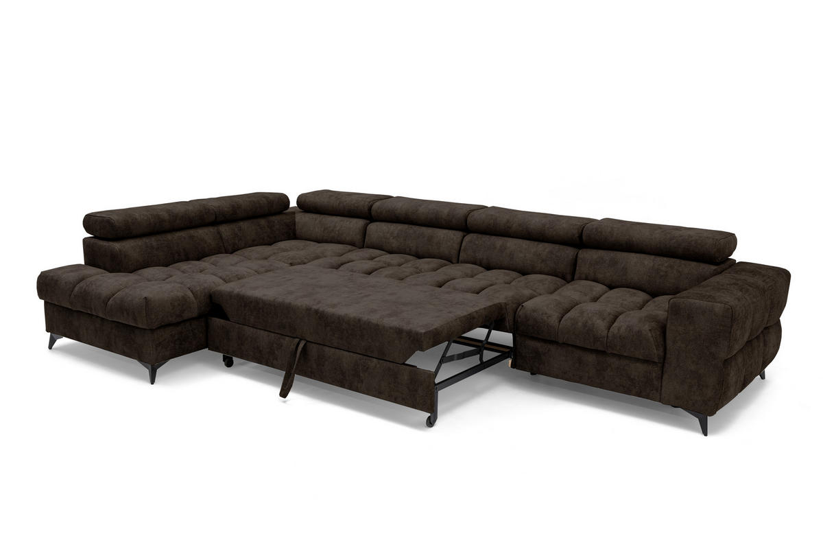 ECKSOFA Pudding Maxi mit Schlaffunktion und Bettkasten - Dunkelbraun, Textil (350/203cm) - Muffo