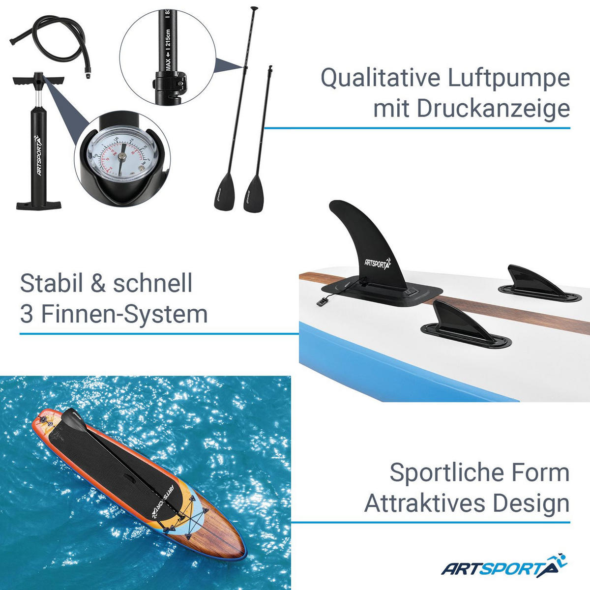 STAND UP Paddle Board Beach Rocker aufblasbar mit Tasche & Zubehör - Orange, Kunststoff (320/76.5/15cm) - Artsport