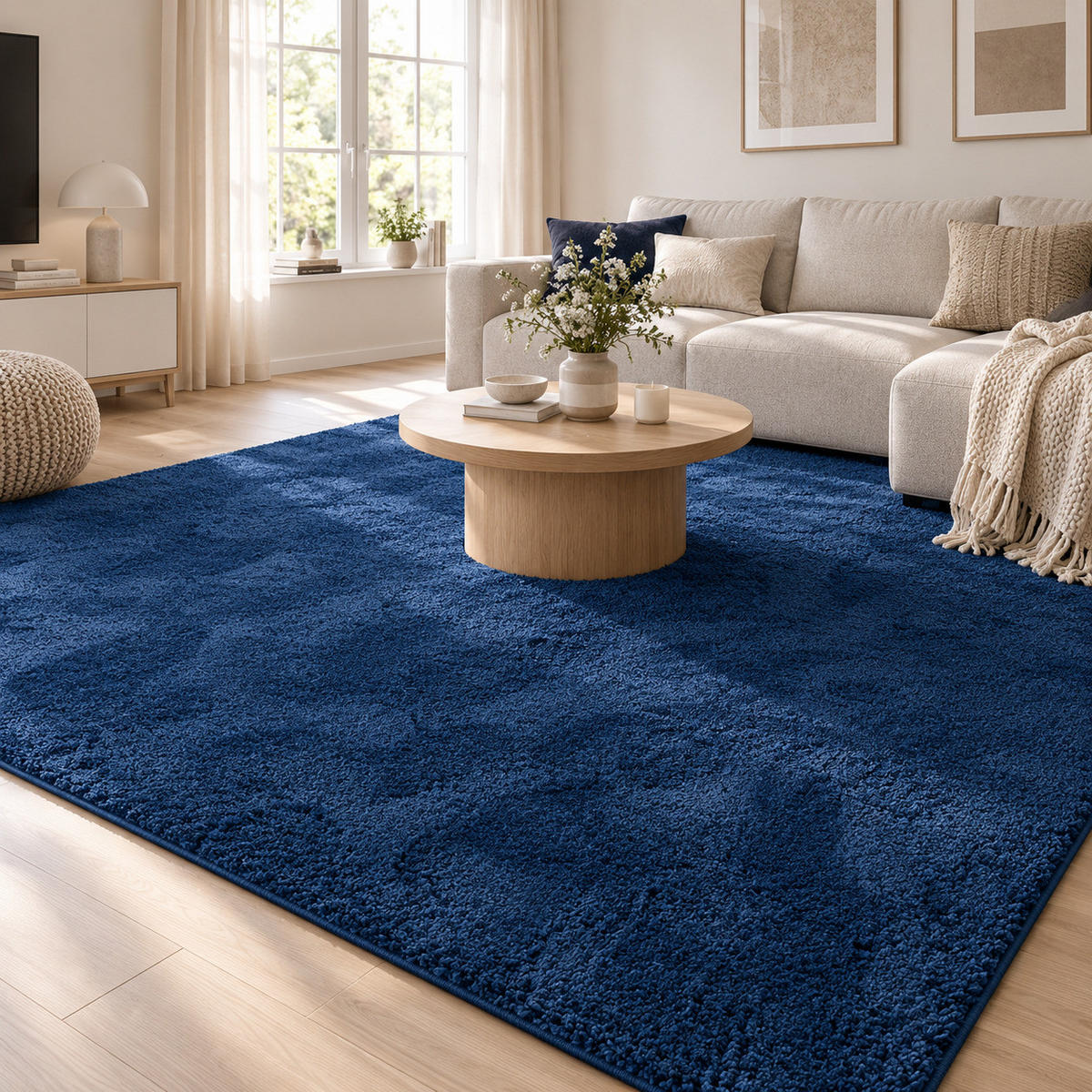 HOCHFLOR SHAGGY TEPPICH PALACE - Dunkelblau, Textil (133/133cm) - Snapstyle