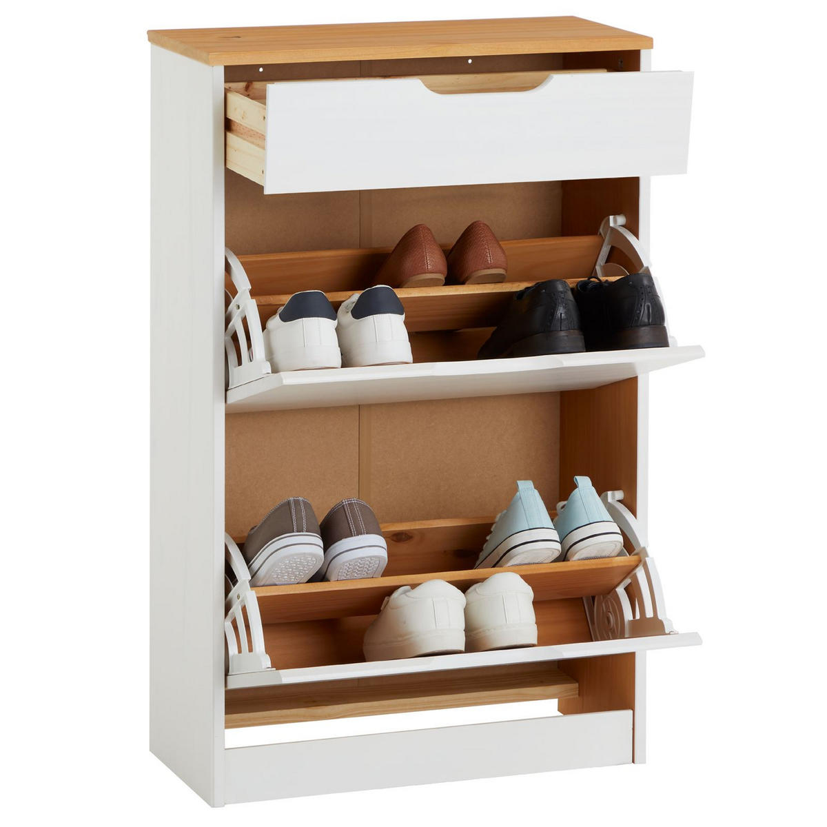 SCHUHSCHRANK BASIL weiß/braun - Weiß/Braun, Holz (58/93/25cm) - IDIMEX